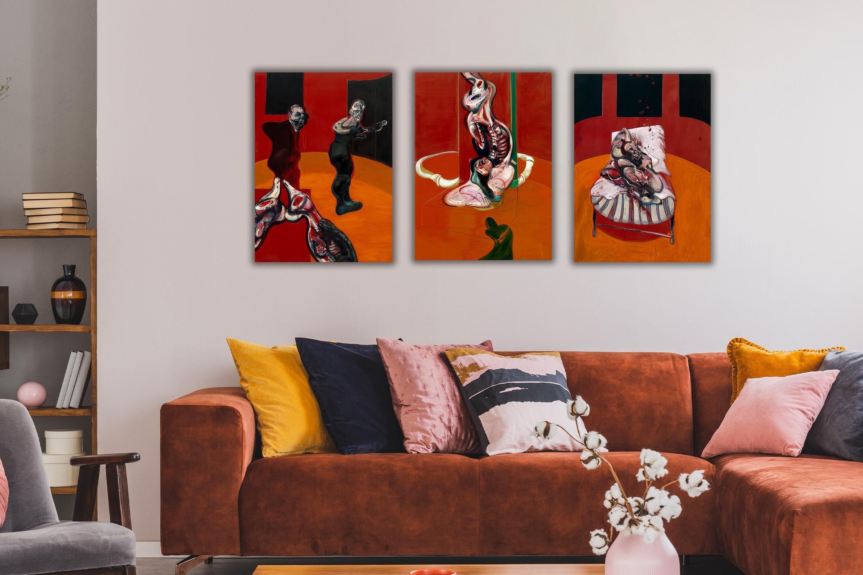 Set of 3 Francis Bacon Canvas, Three Studies for a Crucifixion Wall Art, Francis Bacon High Quality Canvas Set, Ready to Hang Canvas