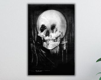 Impresión artística de ilusión óptica de calavera vintage, decoración gótica
