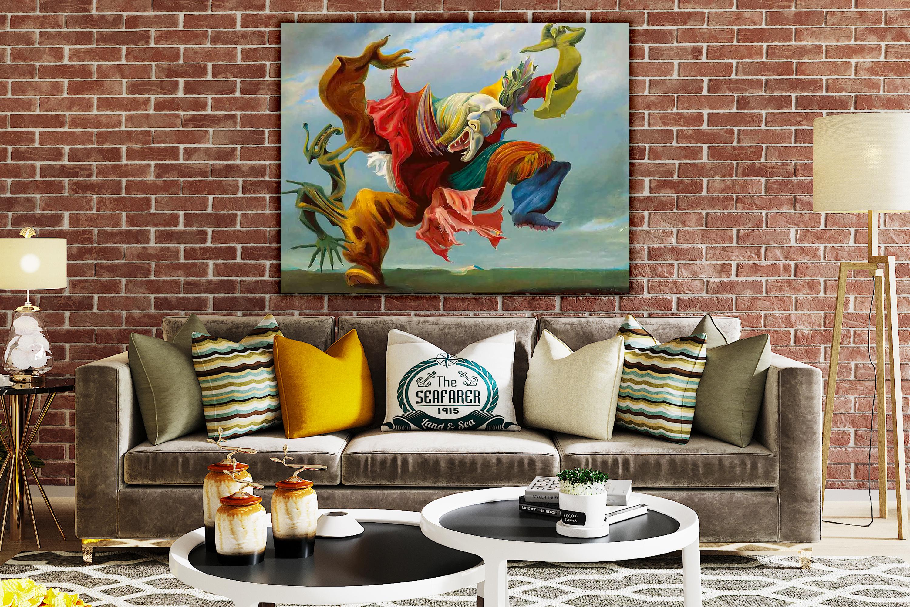 Max Ernst 'angel of Hearth and Home' Surrealistic Canvas Art