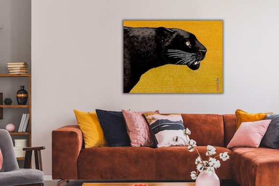 現代アート　小岩敬之　直筆サイ『ワ・タ・シ・コ・ワ・レ・ル・ヨ』油彩 0603O Japanese Black Panther Canvas Print by Toshi Yoshida, Vintage Wall