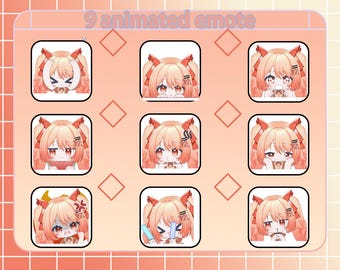 Twitch / Discord Emotes - Chibi Girl - 9 Emotes - animated emote