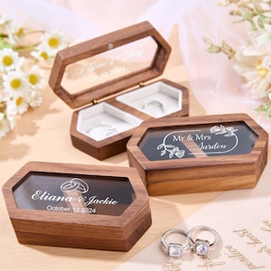 Personalized Wedding Ring Box,Wood Ring Box,Engagement Ceremony Ring Box,Double Slot Ring Bearer Box,Wide Ring Holder Box,Ring Box Proposal