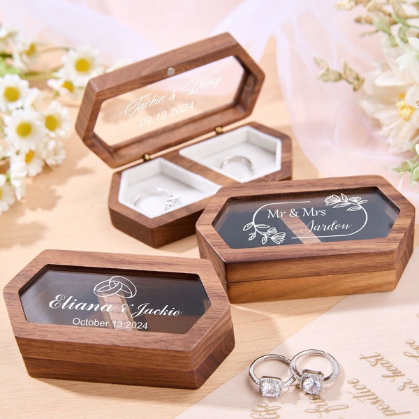Personalisierte Eheringbox, Ringbox aus Holz, Ringbox für Verlobungszeremonie, Ringträgerbox mit doppeltem Schlitz, breite Ringhalterbox, Ringbox für den Vorschlag