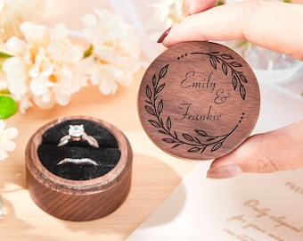 Personalized Wood Ring Box, Custom Ring Box, Couples Gifts, Round Engagement Ring Box, Double Ring Bearer Box, Wedding Ring Box Proposal