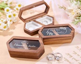 Personalized Wedding Ring Box,Wood Ring Box,Engagement Ceremony Ring Box,Double Slot Ring Bearer Box,Wide Ring Holder Box,Ring Box Proposal