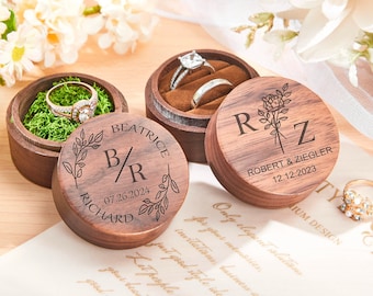 Custom Wood Ring Box, Round Wedding Ring Box, Engagement Ring Box, Double Ring Bearer Box, Ring Box Proposal, Ring Holder Box for Wedding