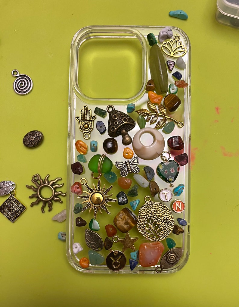 Personalized Resin Phone Case. Handmade With Unique Charms, Crystals