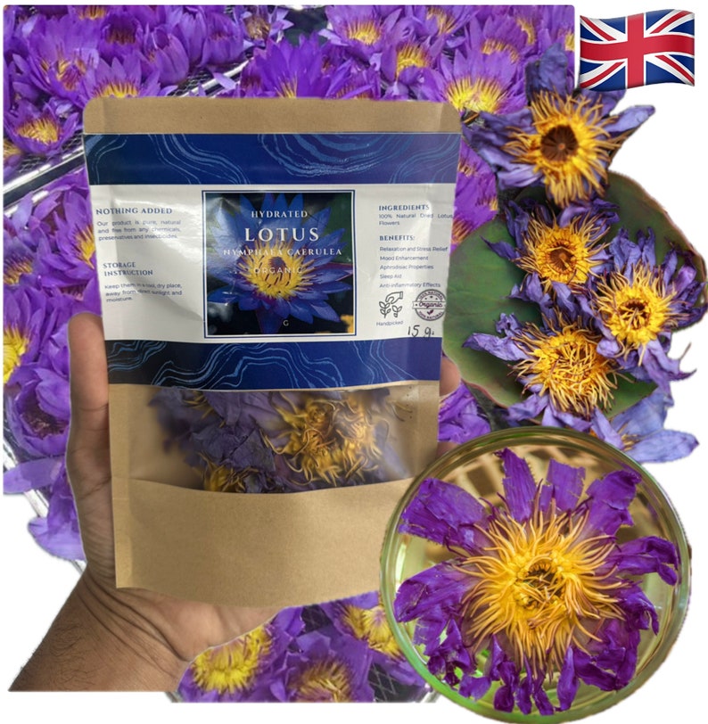 Organic Egyptian Blue Lotus Premium Blue Lotus Flowers Tea, Whole flowers, FREE SHIPPING, UK zdjęcie 2