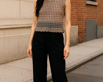 Handmade Crochet Cotton Top – Women’s Medium | Boho Summer Tank | Lightweight Layering Piece | Festival