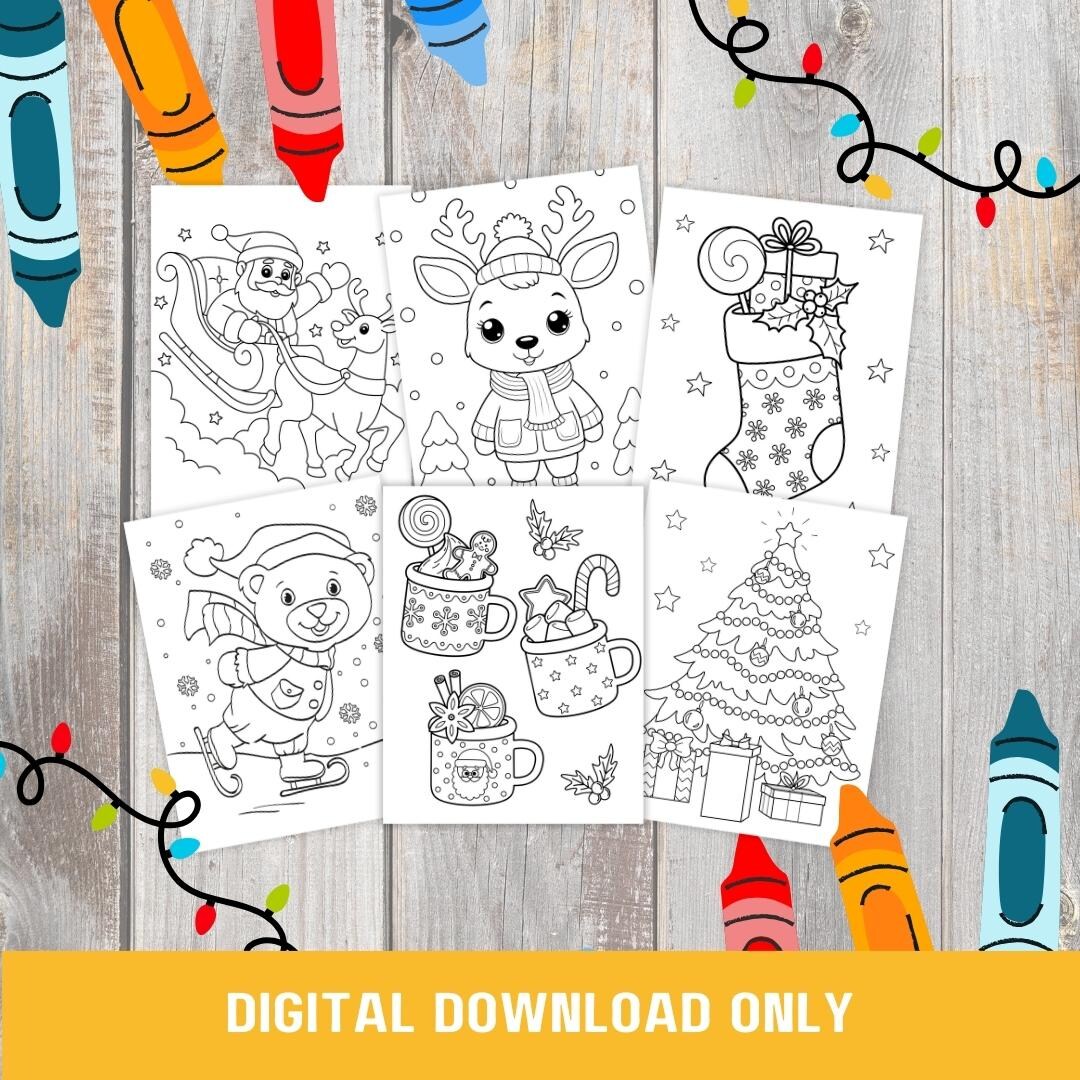 6 Christmas Coloring Pages Collection | Printable Holiday Activities ...