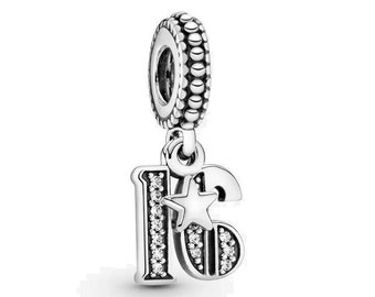 Pandora Sterling Silver 16th Celebration Dangle Charm Dazzling Ladies Bracelet Charms with Rhinestones Perfect UK Anniversary Gift, UK