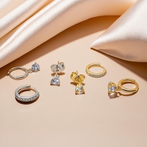 Sparkling Crystal Huggie Hoop & Stud Earrings, 3Pcs Set, Dainty Chic Jewellery, Bright Womens Accessories, Formal Woman's Wear, Womens Gift