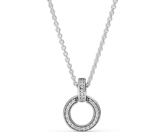 PANDORA  New Silver Circle Pendant & Necklace Fashionable and Affordable Swinging Circle Necklace: A Popular Choice with 45cm Chain Length