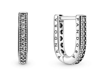 Pandora U-Shaped Silver Reversible Hoop Earrings Trending Now: Elegant Reversible Sparkling Stones Earrings – A Pandora Moments Signature