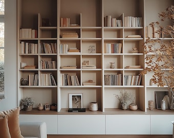 Modern Home Office Virtual Background, Neutral Living Backdrop, Elegant Bookshelf Meeting Wallpaper, Online Visual Backdrop MS Teams, Zoom