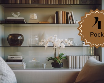 Cool 4-Pack Of Living Room Bookshelves For Zoom, MS Teams Meetings, 16:9 Ratio, Variety Of Styles