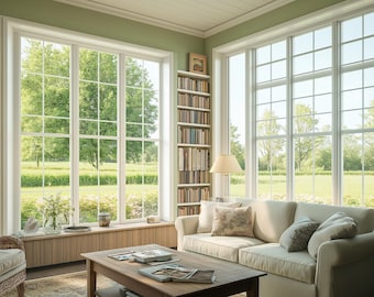 Virtual Background Zoom Meetings, Online Meetings 16:9, Simple Elegant Cosy Backdrop, Natural Light Living Room, Minimal Digital MS Teams