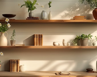 Virtual Background Bookshelf for Zoom Meetings, Home Office Background for Online Meetings 16:9 ratio, Simple Elegant Backdrop Natural Light