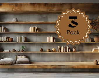 Realistic Zoom Bundle 3-pack, Minimalistic Bookshelf Backdrop for Microsoft Teams, Skype, Google meet, 16:9 ratio, natural office background