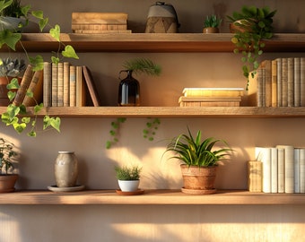 Virtual Background Bookshelf for Zoom Meetings, Home Office Background for Online Meetings 16:9 ratio, Simple Elegant Backdrop Natural Light
