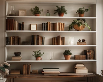 Clean Wall Bookshelf Zoom Background | Virtual Background for Zoom/Videoconferences/Streaming | 16:9 ratio, Simple Backdrop Natural Light