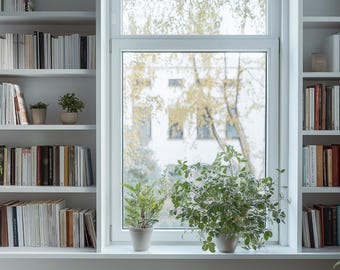 zoom background window garden backdrop, Microsoft teams background, minimalist modern seamless background, 16:9 normal/blurred