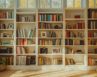 Modern Minimal Bookshelf Zoom Background, Natural Light Backdrop, 16:9 Ratio Zoom, MS Teams, Skype Virtual Background, Zoom Window Garden