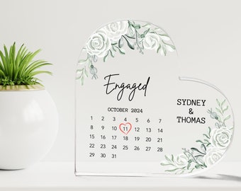 Personalized Engagement Gift, Engaged Calendar Acrylic Plaque, Engagement Gift For Couple, Engagement Plaque, Custom Engagement Keepsake