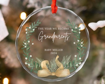 The Year We Became Grandparents, Newly Grandparents Ornament, First Time Grandparents Christmas Ornament, Custom Glass Ornament Grandchild