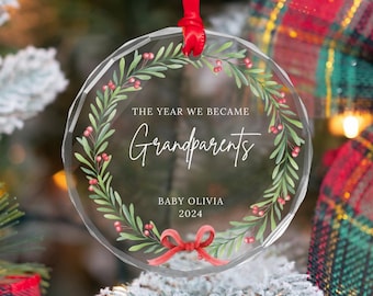 The Year We Became Grandparents, Newly Grandparents Ornament, First Time Grandparents Christmas Ornament, Custom Glass Ornament Grandchild