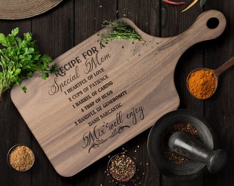 Engraved Cutting Board for Mothers Day, Recipe Cutting Board for Mom, Mother's Day Gift, Custom Walnut Cutting Board, Maple Cutting Board