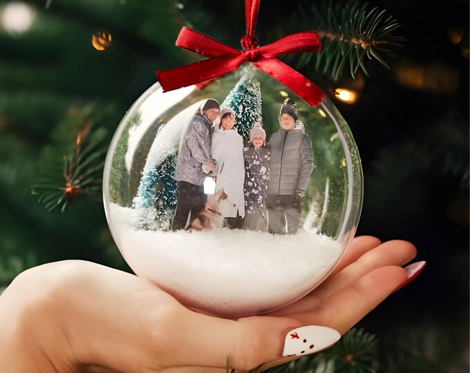 Custom Family Photo Acrylic Snow Globe Ornament, Personalized Photo Christmas Ornament Keepsake, Couples Gifts, New Family First Christmas