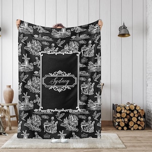 College Gifts Toile De Jouy Blanket, Back To College Dorm Decor, College Freshman Dorm Essentials, Custom University Sorority Back To School