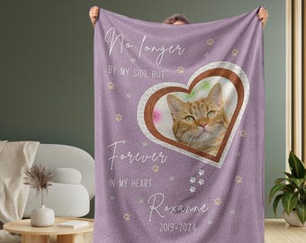 Custom Cat Memorial Blanket Gift, Personalized Cat Remembrance Gift, Cat Loss Bereavement Gifts, Cat Photo Memory Sympathy Gift Pet Keepsake