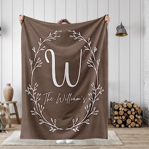 Custom Family Name Blanket, Last Name Initials Blanket, Wedding Anniversary Gift, Housewarming Gift For Mom, Mother&#39;s Day Gift Monogram Gift