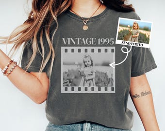 Personalized Comfort Colors Vintage Photo And Year Shirt, Custom Photo Birthday Shirt, Vintage 30th Birthday Shirt, 40th Birthday Sweatshirt