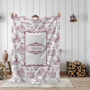 College Gifts Toile De Jouy Blanket, Back To College Dorm Decor, College Freshman Dorm Essentials, Custom University Sorority Back To School