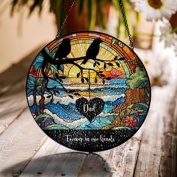Father Memorial Suncatcher, Loss Of Dad, Memorial Suncatcher, Father in Heaven, Memorial Gift Personalized, Custom Dad Sympathy Gift Family