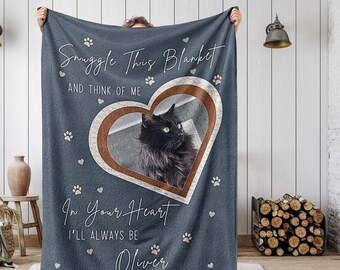 Personalized Cat Memorial Photo Blanket Gift, Cat Loss Pet Memory Gifts, Pet Loss Keepsake Remembrance Gift For Cat Mom Dad Bereavement Gift