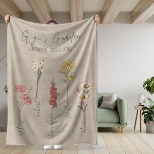 Custom Grandma&#39;s Garden Blanket, Personalized Birthflower Blanket, Grandmas Garden Blanket With Grandkids, Gift for Grandma, Christmas Gift