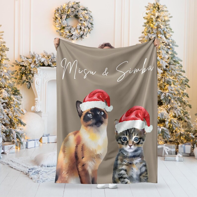 Personalized Watercolor Christmas Pet Blanket Using Pet Photo