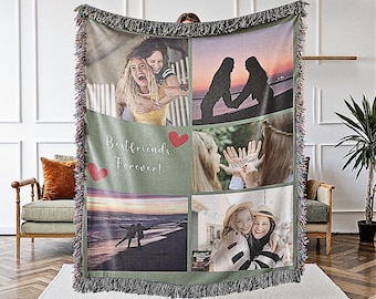 Personalized Best Friend Photo Blanket Collage, Woven Friend Blanket, Picture Blanket With Text, Memorial Blanket Best Friend Valentine Gift