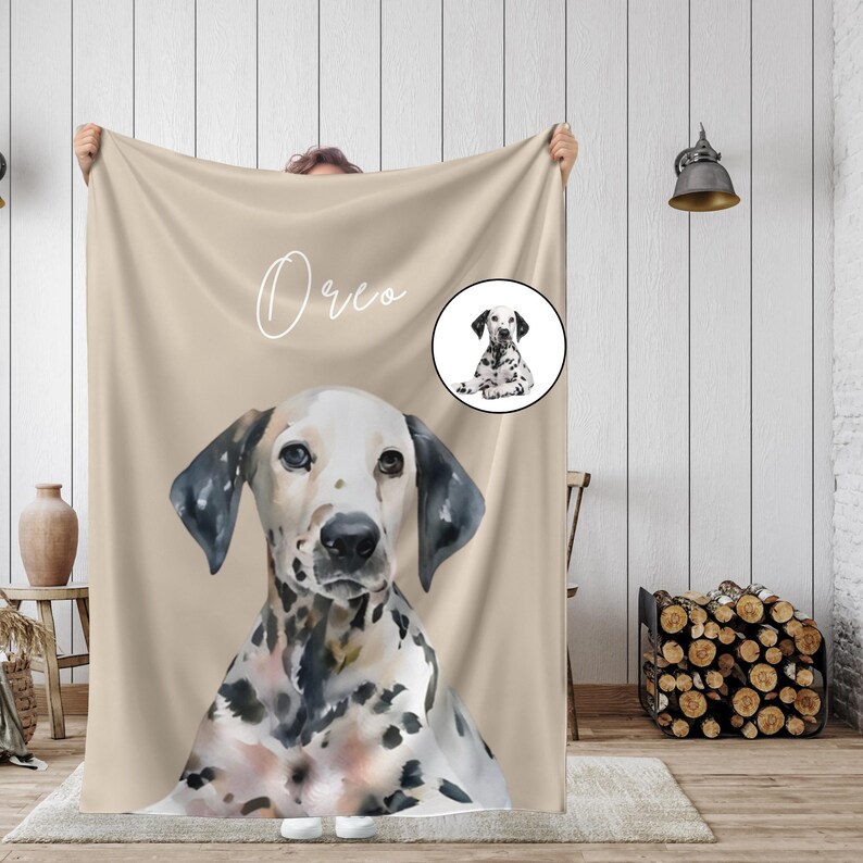 Personalized Watercolor Christmas Pet Blanket Using Pet Photo
