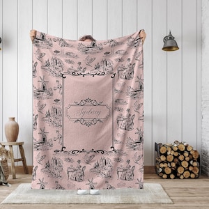 College Gifts Toile De Jouy Blanket, Back To College Dorm Decor, College Freshman Dorm Essentials, Custom University Sorority Back To School