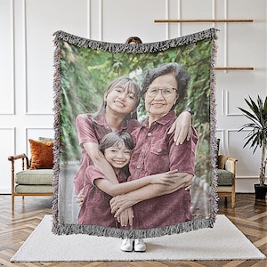 Woven Blanket Personalized Photo Throw Custom Blanket With Picture Gift for Mom Grandma Personalized Memorial Blanket Gift For Her Nana Gigi