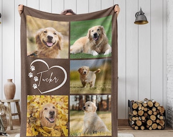 Dog Cat Picture Bedding Blanket With Text, Customized Name Photo Blanket Collage, Memorial Pet Face Loss Keepsake Gift, Mom Dad Bereavement