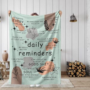 Mental Health Daily Affirmations Blanket Gift For Her, Best Friend Blanket, Mental Awareness Anxiety Relief Gifts, Funny Gifts For Women