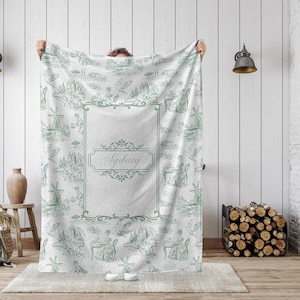 College Gifts Toile De Jouy Blanket, Back To College Dorm Decor, College Freshman Dorm Essentials, Custom University Sorority Back To School