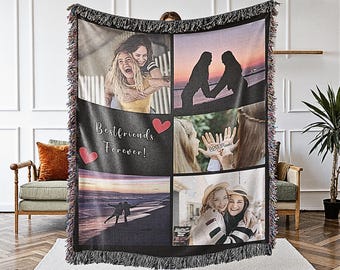 Personalized Best Friend Photo Blanket Collage, Woven Friend Blanket, Picture Blanket With Text, Memorial Blanket Best Friend Valentine Gift