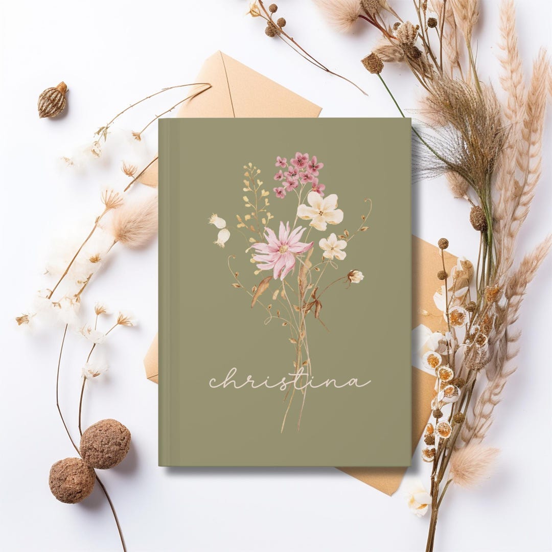 Wildflower Personalized Journal, Custom Notebook for Women, Gift for Her, Floral Gratitude Journal, Unique Bridesmaid Proposal, Gift for Mom